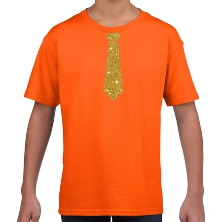 Orange t-shirt with tie in glitter gold kids 