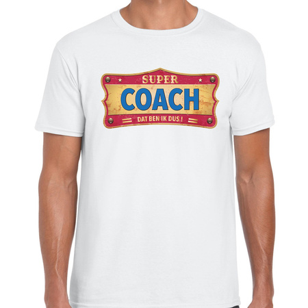Vintage Super coach cadeau / kado t-shirt wit - voor heren - coaches / trainers / vaderdag - shirt / kleding