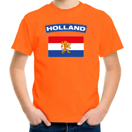 Nederland t-shirt met Hollandse vlag oranje kinderen - Oranje Koningsdag/ Holland supporter kleding