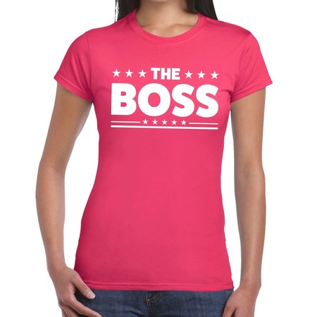 The Boss tekst t-shirt roze dames - dames shirt  The Boss