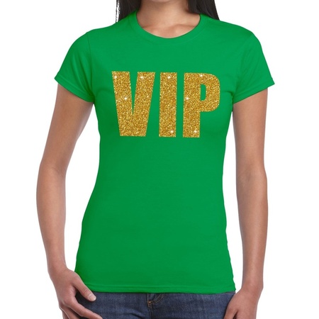 VIP tekst t-shirt groen dames - dames shirt  VIP glitter goud