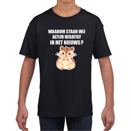 Waarom staan wij altijd negatief in het nieuws t-shirt zwart voor kinderen - hamsteraars / hamsteren t-shirt