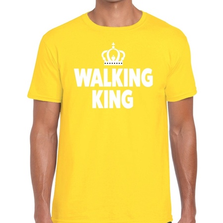 Walking King t-shirt geel heren - feest shirts heren - wandel/avondvierdaagse kleding