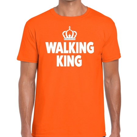 Walking King t-shirt oranje heren - feest shirts heren - wandel/avondvierdaagse kleding