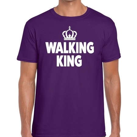 Walking King t-shirt paars heren - feest shirts heren - wandel/avondvierdaagse kleding