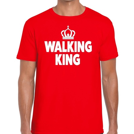 Walking King t-shirt rood heren - feest shirts heren - wandel/avondvierdaagse kleding
