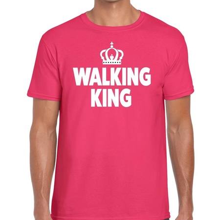 Walking King t-shirt roze heren - feest shirts heren - wandel/avondvierdaagse kleding
