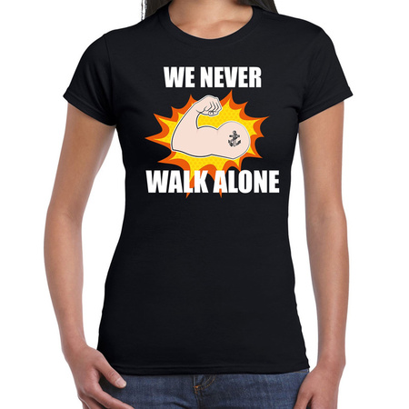 We never walk alone t-shirt zwart voor dames - crisis - solidariteit t-shirt / shirtje