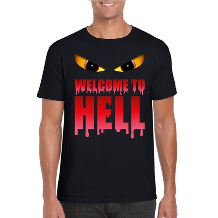 Halloween Duivel t-shirt zwart heren met enge ogen - Welcome to hell