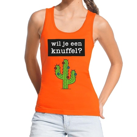 Wil je een Knuffel tekst tanktop / mouwloos shirt oranje dames - dames singlet Wil je een Knuffel - oranje kleding