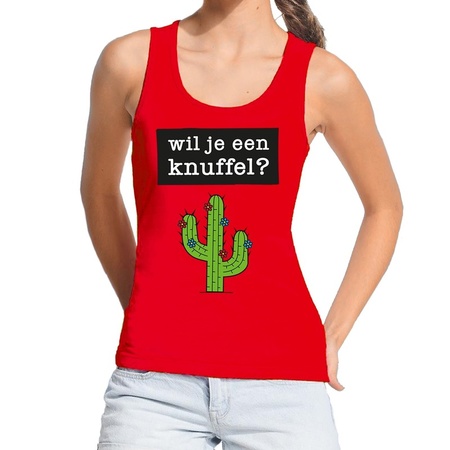 Wil je een Knuffel tekst tanktop / mouwloos shirt rood dames - dames singlet Wil je een Knuffel?