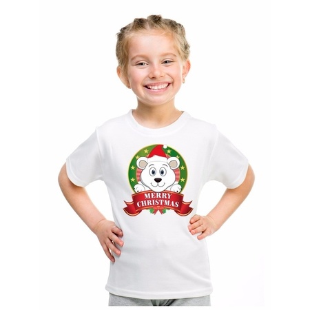 Kerst t-shirt voor jongens met ijsbeer print - wit - shirt voor jongens en meisjes