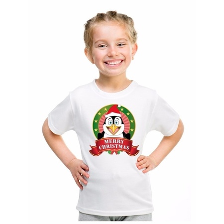 Christmas t-shirt for children white with pinguin