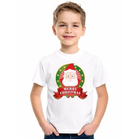 Kerst t-shirt voor kinderen met Kerstman print - wit - jongens en meisjes shirt