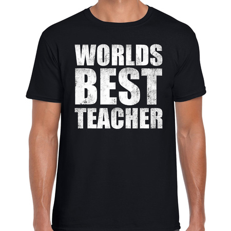 Worlds best teacher / werelds beste leraar cadeau t-shirt zwart heren - verjaardag kado t-shirt voor een leraar - bedankje / cadeau t-shirts