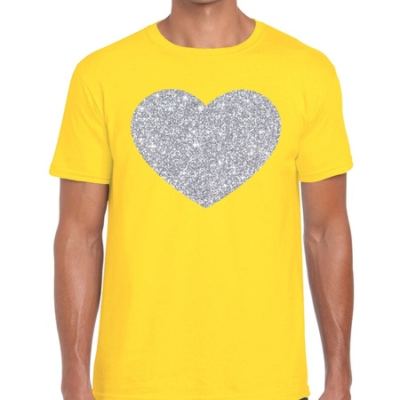 Zilver hart glitter fun t-shirt geel heren - i love shirt voor heren