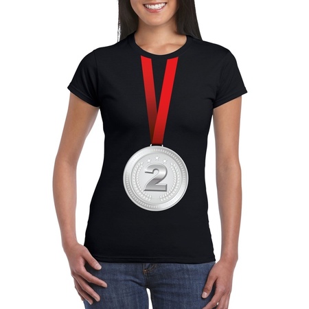 Zilveren medaille kampioen shirt zwart dames - Winnaar shirt Nr 2