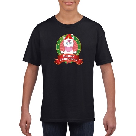 Kerst t-shirt voor kinderen met eenhoorn print - zwart - Kerst shirts voor jongens en meisjes