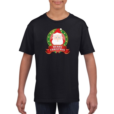 Kerst t-shirt voor kinderen met Kerstman print - zwart - Kerst shirts jongens en meisjes