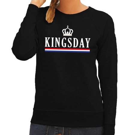Kingsday en vlag sweater zwart - zwarte koningsdag trui dames - Koningsdag kleding