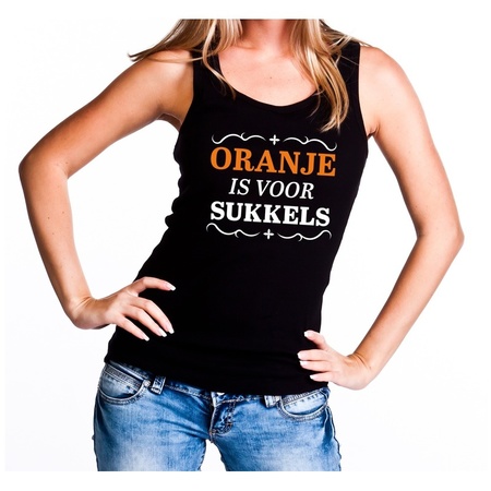 Zwart Oranje is voor sukkels singlet/ mouwloos shirt dames -  Koningsdag kleding